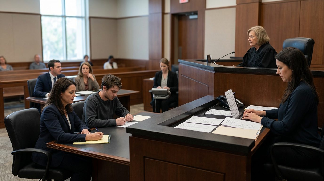 Judge presiding over Marchman Act emergency proceeding with respondent and legal representation present.