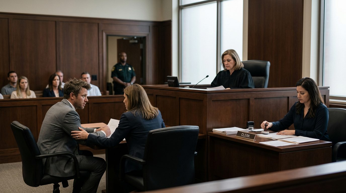 Judge presiding over Marchman Act proceeding with respondent and attorney present in courtroom.