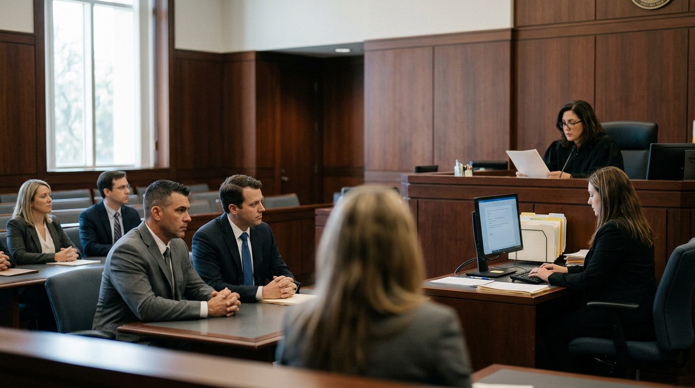 Judge presiding over Marchman Act emergency proceeding with respondent and legal representative present.
