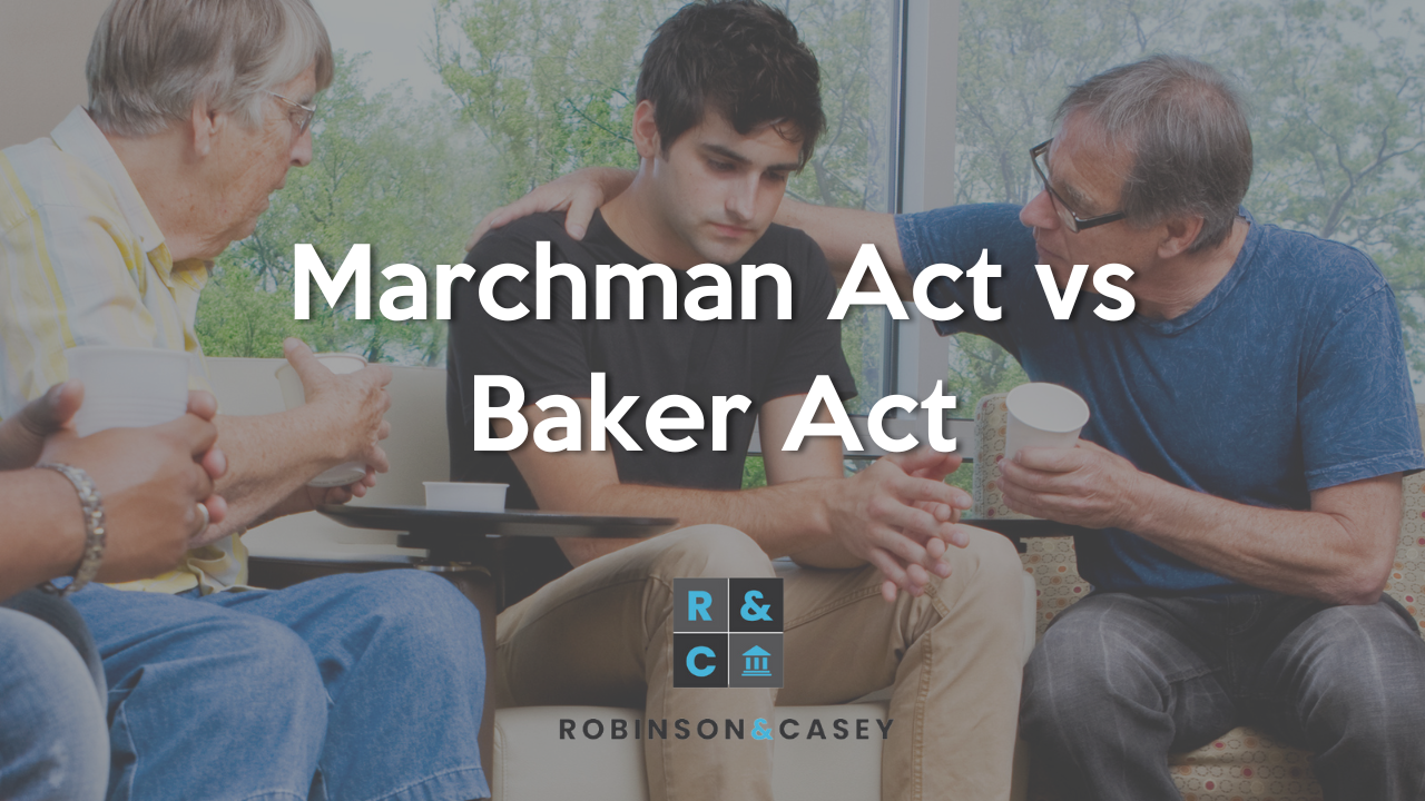 Family having an intervention with a younger family member, title of marchman act vs baker act overlayed